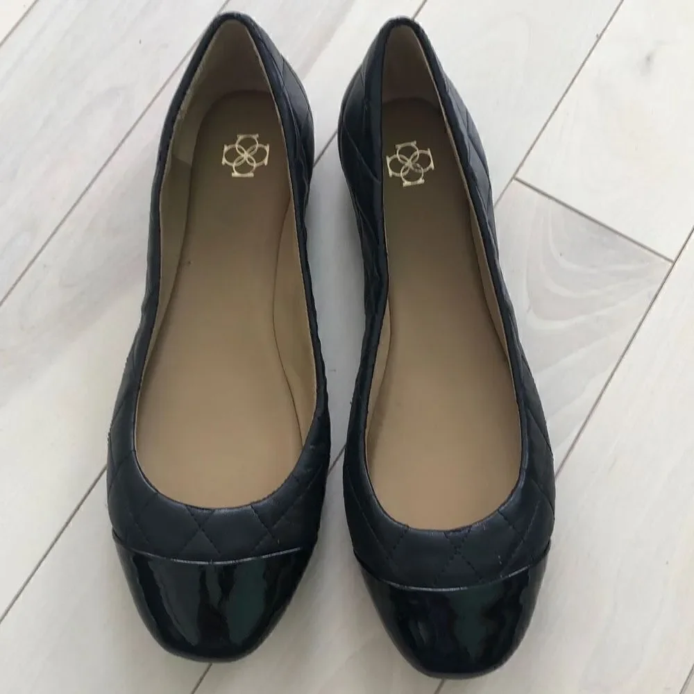 Ann Taylor Women's Quilted Leather Slip On Soft Cap-toe Ballet Shoes Black 8M